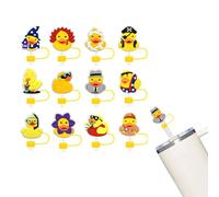 Cipszoely 12 PCS Straw Cover for Stanley Cup, Cute Silicone Yellow Duck Straw Cover Accessories for Stanley Cup, Reusable Soft Silicone Cartoon Funny Straw Cover for Meoky Cup 10mm Straws