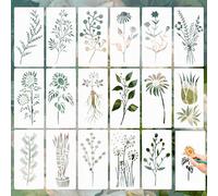Cipszoely 18 Pcs Botanical Nature Herb Stencils for Crafts - Reusable Plant and Flower Templates for Painting on Wood, Canvas, DIY Art Card, Notebook, Scrapbook, Window, Wall