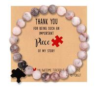 Cipszoely Anxiety Bracelet for Teenage Girls Gift Ideas for Age 8-16, Pink Beaded Bracelet for Women with Puzzle Jigsaw Piece Gift 50th / 60th Birthday Gift Healing Crystal Bracelet