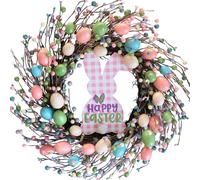 CIR OASES 18 inch Easter Eggs Wreath for Front Door, Wall, Window, Fireplace, Artificial Easter Hanging Wreath with Plastic Foam Eggs, Grapevine, Plastic Berries, Multicolored