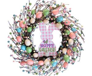 CIR OASES 18 inch Easter Eggs Wreath for Front Door, Wall, Window, Fireplace, Artificial Easter Hanging Wreath with Plastic Foam Eggs, Grapevine, Plastic Berries, Multicolored