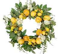 CIR OASES 18 Inch Lemon Wreath, Spring Door Wreath with Artificial Lemon and flower for Kitchen Indoor Outdoor Window Front Door Decoration