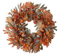CIR OASES 20-inch Fall Front Door Wreath Handcrafted orange Green Autumn Leaf Red Fruit Wreath Front Door Courtyard Window Decoration Thanksgiving Halloween Party Wedding Office Decoration