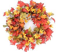 CIR OASES 20-inch Fall Front Door Wreath Handcrafted Red Yellow Maple Leaf Berry Fall Wreath Front Door Corridor Courtyard Decoration Thanksgiving Halloween Harvest Festival Party Decoration