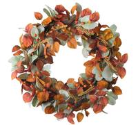 CIR OASES 20-inch Fall Wreath Orange Autumn Leaf Berry Wheat ear Green Rabbit Ear Leaf Front Door Wreath Thanksgiving Harvest Festival Party Festival Decoration Courtyard Fireplace Window Decor