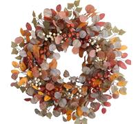 CIR OASES 20-inch Fall wreath Orange Brown Maple Eucalyptus Red White Fruit Wreath Front Door Fireplace Corridor Decoration Thanksgiving Harvest Festival Party Wedding Decoration
