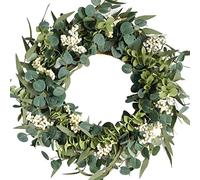 CIR OASES 20-inch Spring/Summer wreaths Green leaf Artificial White berry wreaths Front door wall hallway window decorative Farmhouse garden decorative