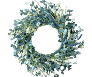 CIR OASES 20 Inch Spring Wreath Blue with Green Leaves Daisy Artificial Grains White Flower for Front Door Wreath,Farmhouse Decor Indoor&Outdoor Wedding Wall Home