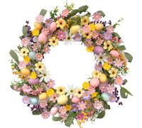 CIR OASES 22 Inch Easter Wreath Spring Front Door Wreaths with Colorful Eggs, Flowers and Berries for Easter, Spring Home, Porch, Wall, Party and Indoor Decoration