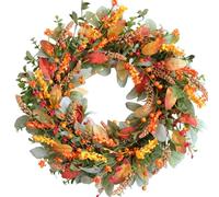CIR OASES 22-inch Fall Wreath Handmade Rabbit Ear Leaf Orange Wheat Berry Wreath Front Door Corridor Window Farmhouse Decoration Thanksgiving Harvest Festival Party Festival Decoration