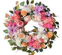 CIR OASES 22-inch Pink Front Door Wreath Spring Artificial Rose Wreath Spring Summer Front Door Hallway Indoor Outdoor Decoration Festive Wedding Decoration