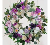CIR OASES 22-inch Purple Silk Artificial Spring/Summer Rose Phalaenopsis Hydrangea Wreath - Wedding, Birthday, Party & Home Decoration