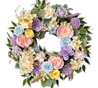 CIR OASES 22-inch Spring colorful wreath Artificial Rose hydrangea Peony Wheat ear wreath Spring Summer Front porch fireplace Decorative wreath Wedding birthday party Festive party Decorative wreath