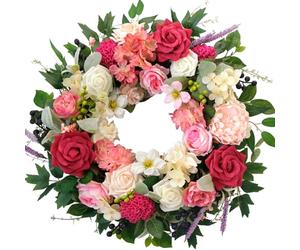 CIR OASES 22 inch Spring Wreath Artificial Rose Hydrangea Wreath Spring Summer Front Door Decoration Wedding Birthday Party Holiday Celebration Decoration Wreath