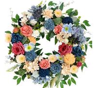 CIR OASES 22-inch Spring Wreath, Blue Yellow Hydrangea Red Rose Green Leaf Wreath, Spring Summer Front Door Corridor Fireplace Decoration, Festival Party Shop Decoration