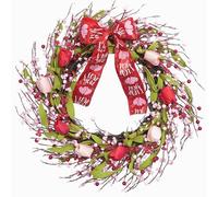 CIR OASES 22 Inch Spring Wreath for Front Door - Red Pink Tulip Wreath with Ribbon Bow, Artificial Wreath for Wall, Mantel, Valentine's Decor Home Party Decoration