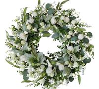 CIR OASES 22 inch Spring Wreath White Spiny Ball Green Leaf Green Wreath Summer Front Door Hallway Window Decoration Wedding Party Decoration