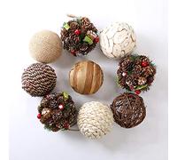 CIR OASES 9pcs 3.5Inch Fall Decorative Ball Orb Rattan Ball Rattan Woven Orbs Spherical Bowl and Vase Filler for Home Party Wedding Display Decor Props