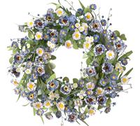 CIR OASES Blue White Daisy Spring Wreath for Front Door, 22 Inch Spring Summer Floral Wreath with Eucalyptus Leaves for Wall Window Festival Indoor Outdoor Seasonal Home Decor