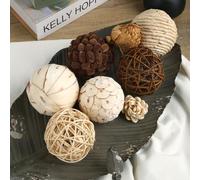CIR OASES Decorative Bowl & Vase Filler Balls for Home Decor, Set of 6 PCS Natural Tone Rattan Wicker Balls Centerpieces Decoration, Decorative Orbs Vase Bowl Filler for Table Centerpieces