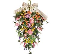 CIR OASES Spring Floral Teardrop Swag, Artificial Hydrangea Rose Swag for Spring Summer, Spring Summer Floral Hanging Swags for Front Door Wall Mantel Window Decor