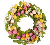 CIR OASES Summer Tulip wreath Artificial 20-inch pink Yellow White tulip wreath Spring Flowers Home Front Door Decoration Office Wedding Party Holiday decoration