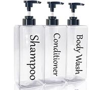 CIRACO Shampoo and Conditioner Dispenser(Clear, Set of 3, 27oz)- Refillable Shampoo and Conditioner Bottles-Empty Shampoo Conditioner Body Wash Dispenser Set-Modern Shampoo Bottles for Shower Soap