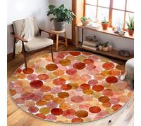 Circle Area Rug, Autumn Modern Dot Color Fall Orange Non-Slip Backing Round Floor Carpets Edge Binding Rugs for Living Room Bedroom Hallway Office Decor 5' X 5'