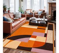 Circle Area Rug, Modern Abstract Rectangle Triangle Fall Orange Low Pile Rectangle Floor Carpets Edge Binding Rugs for Living Room Bedroom Under Table Dining Decor 6' X 9'