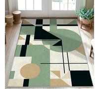 Circle Area Rug, Modern Geometric Triangle Square Green Low Pile Doormat Accents Rug Fade Resistant Laundry Room Bathroom Doorway Entryway Decor 3' X 5'