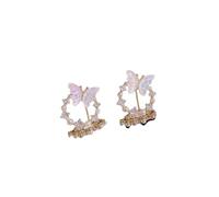 circle butterfly earrings for women; white pearl design with a gentle tea-style