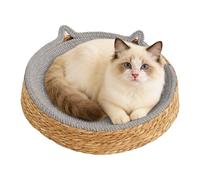Circle Cat Scratcher - Breathable Hand-Weaving Nest - Kitten Ear Design Cotton Rope Boho Cat Bed - for Furniture Safety Nail Trimming Paws Care Exercise Enrichment Activity Boredom