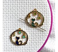 Circle Cat Star Needle Minder for Cross Stitch, The Set of 2 Magnetic Pin Holders, Lovely Enamel Needle Nanny Magnet for Embroidery Needlework