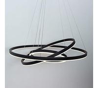 Circle Chandelier LED,3-Ring Pendant Light Acrylic Adjustable Hanging Lamp Living Room Dining Table Restaurant Ceiling Light,Black+WarmLight-40+60+80cm