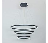 Circle Chandelier LED,3-Ring Pendant Light Acrylic Adjustable Hanging Lamp Living Room Dining Table Restaurant Ceiling Light,Black+SteplessDimming-20+40+60cm