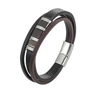 Circle Charm Leather Bracelet For Men Multi-Layer Leather Cuff Wristband With Magnetic Clasp Stackable Vintage Punk Rock Jewellery For Women Men Black 23Cm