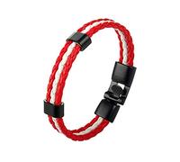 Circle Charm Leather Wrap Bracelet For Men Handmade Multi-Layer Braided Leather Cuff Wristband With Buckle Eternal Couple Jewellery For Women Men Red White 21Cm