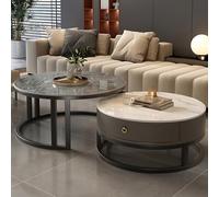 Circle Coffee Table, Modern Faux Marble Top, 2 Drawers, Easy Assembly for Living Room or Home Office, Compact Design