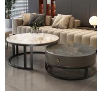 Circle Coffee Table, Modern Faux Marble Top, 2 Drawers, Easy Assembly for Living Room or Home Office, Compact Design