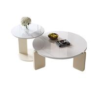 Circle Coffee Table SetUnique Solid Wood Legs & Rock Board Top Cream White Design for Living Room & Office Stylish Modern Furniture SpaceSaving 40+80 cm