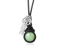 Circle Gemstone Crystal Necklace,Wire Wrap Chakra Bead Pendant With Tree Of Life Tage Adjustable Cord,Polished Gemstone Charm Choker For Women Men Green Aventurine