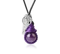 Circle Gemstone Crystal Necklace,Wire Wrap Chakra Bead Pendant With Tree Of Life Tage Adjustable Cord,Polished Gemstone Charm Choker For Women Men Amethyst