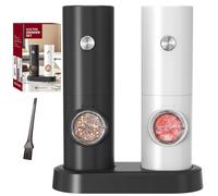 CIRCLE JOY Electric Salt and Pepper Grinder Set, Battery Operated Pepper Mill Grinder with Base, Adjustable Coarseness and Automatic Single Hand Operation, Black White