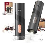 CIRCLE JOY Electric Salt and Pepper Grinder Set Top-Refill Battery Operated Salt and Pepper Mill Grinders with Storage Base, Adjustable Coarseness, 120ml Capacity and White LED Light, Black
