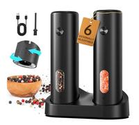 CIRCLE JOY Rechargeable Electric Salt and Pepper Grinder Set with Charging Base, Automatic Pepper Mills with 110ml Container, External Adjustable Coarseness, White Led Light, Easy to Operate, Black
