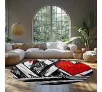 Circle Kids Rugs Black White Red Heart Round Area Rug Washable Street Art Circular Floor Mat for Bedroom Entryway Bathroom Living Room Small Non Slip Throw Carpet Soft Graffiti Pattern 100cm
