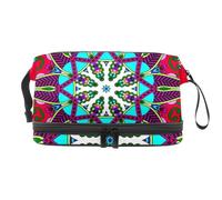 Circle Lace Ornament Floral Double Layer Cosmetic Bag for Women and Girls, Travel Toiletry Bag Makeup Handy Pouch Organiser Bag with Brush Compartment