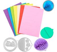 Circle Metal Cutting Dies with 7Pcs Honeycomb Paper Pads for DIY 3D Craft and Pop-Up Cards,Floral Embossing Stencil Die Cuts Template for Card Making Honeycomb Tissue Pad Assorted Colors (5.8x8.3inch)