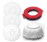 Circle Mop Replacement Heads 4 Pcs & 1 Round Scrub Brush Mop,Microfiber Spin Mop Head for 360 Magic Replace Mopping-Circle Shape Standard Size White