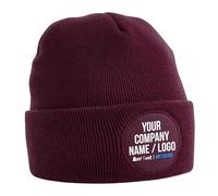 Circle Patch Custom Beanie Hat Any Text Any Image Your Work Company Business Logo Personalised Outdoor Uniform Workwear, One Size, Burgundy